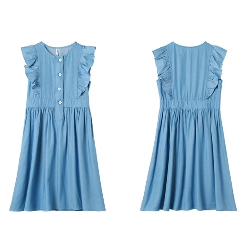 荷叶边牛仔连衣裙 Ruffle Fringe Detail Denim Dress