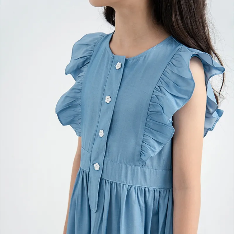 荷叶边牛仔连衣裙 Ruffle Fringe Detail Denim Dress