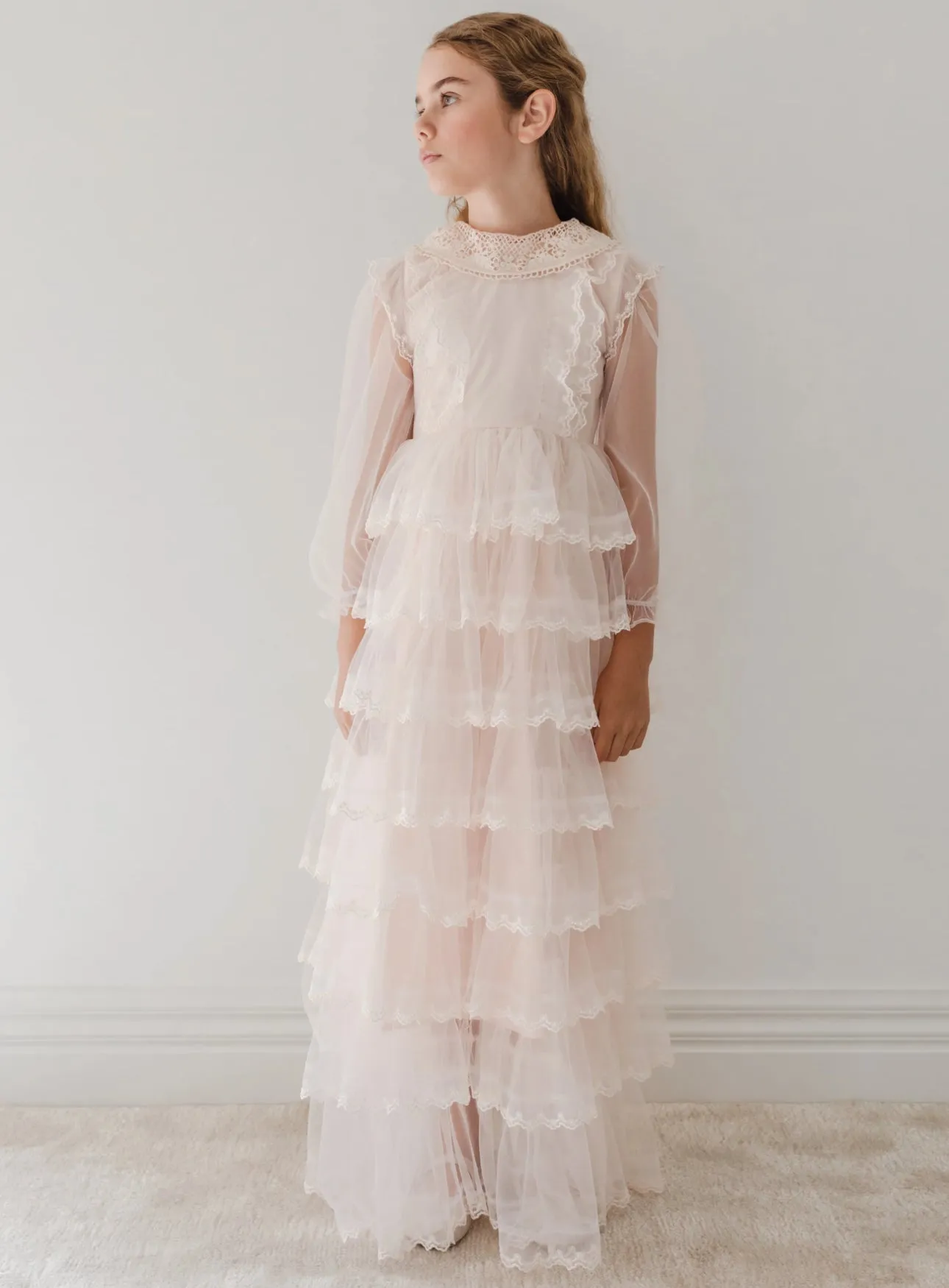 1202-Crochet Collar Tulle Gown-Petal