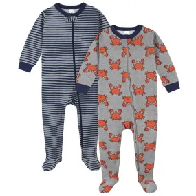 2-Pack Boys Crab Snug Fit Footed Cotton Pajamas