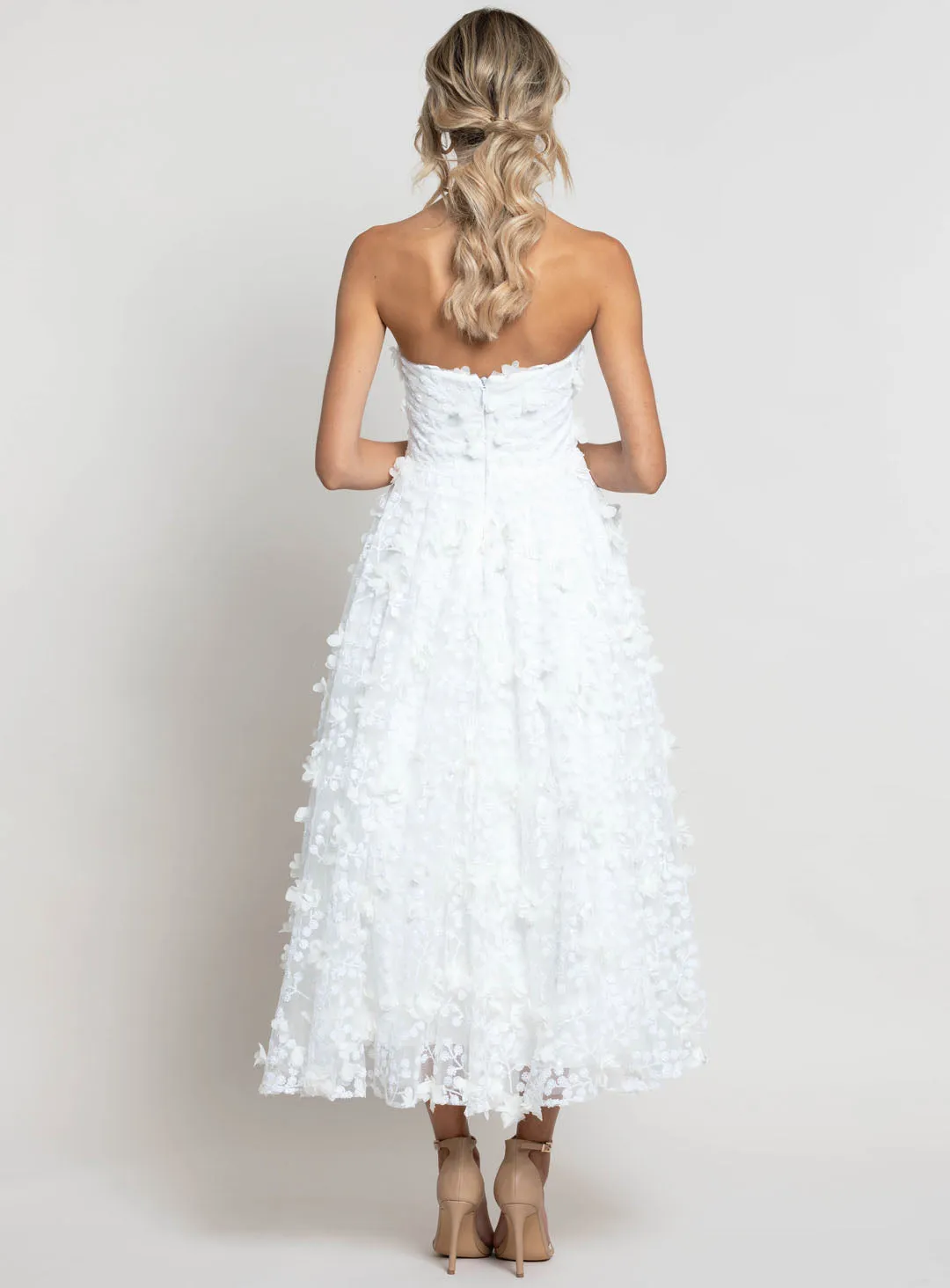 Adela Sweetheart Petal Midi - White - Size 12