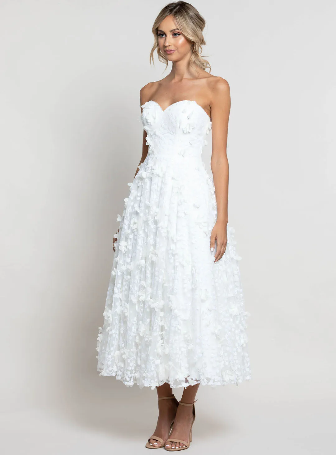 Adela Sweetheart Petal Midi - White - Size 12