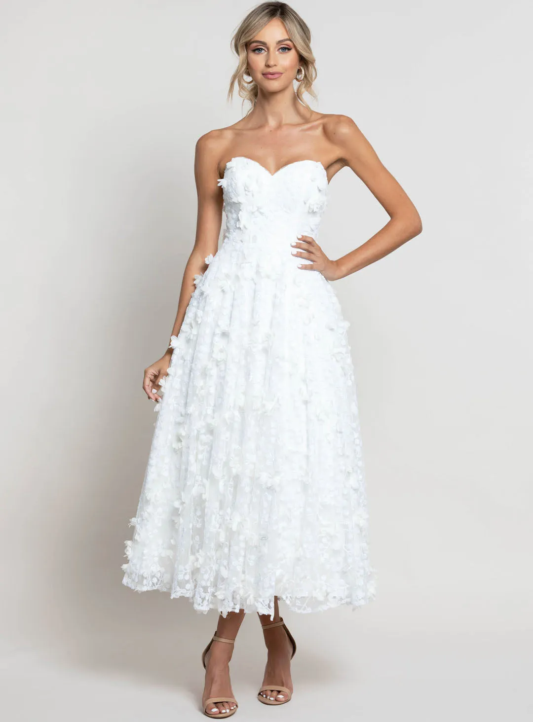 Adela Sweetheart Petal Midi - White - Size 12