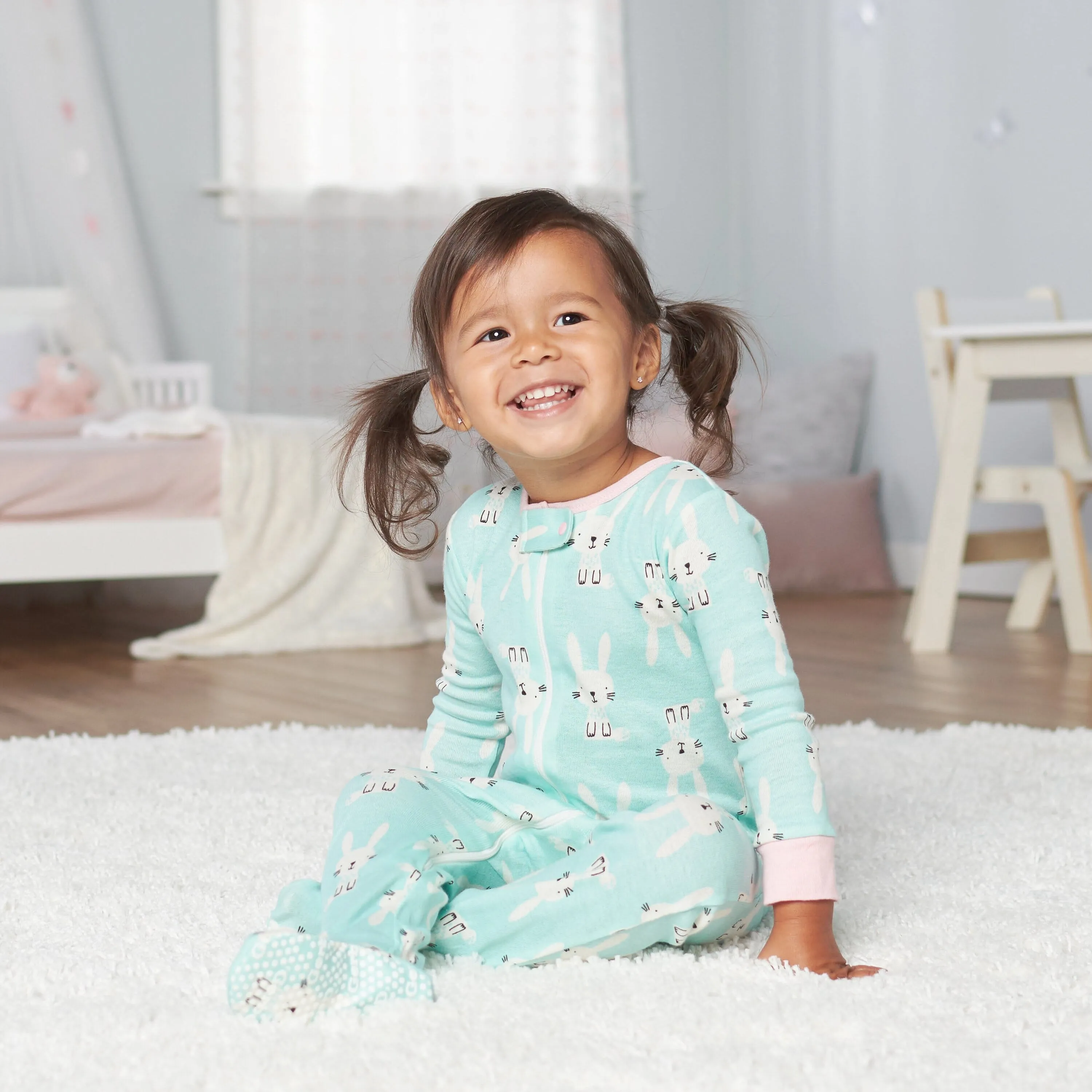 Baby Girls' 2-Pack Organic Bunny Snug Fit Footed Pajamas