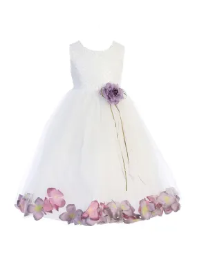 Big Girls White Lavender Floral Petal Junior Bridesmaid Dress 8-14