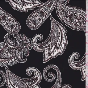 Black/White/Brown Medallion Scroll Crepe Georgette Fabric