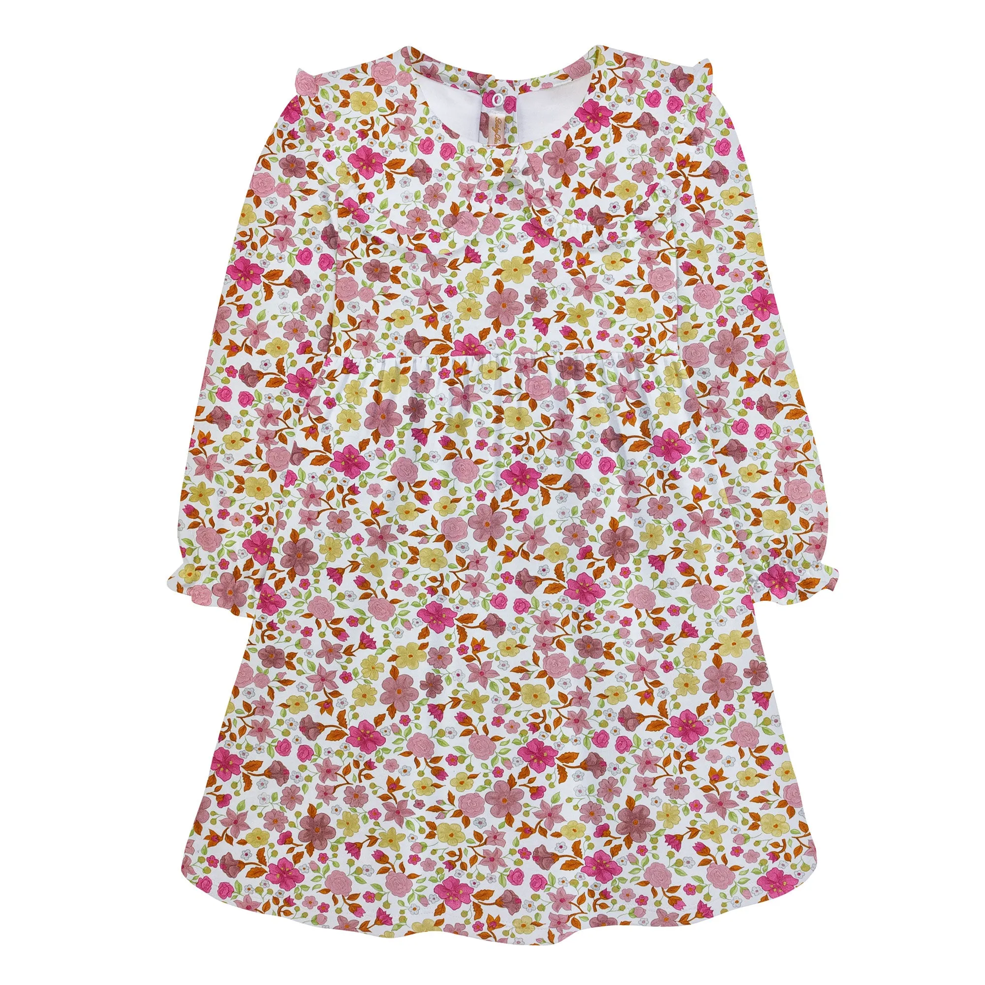 Blossoms in Fall Printed Dress w/ Round Collar