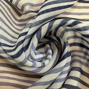 Blue Stripe Print Rayon Lawn Fabric