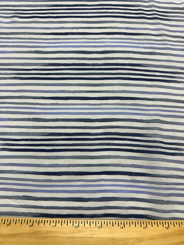 Blue Stripe Print Rayon Lawn Fabric