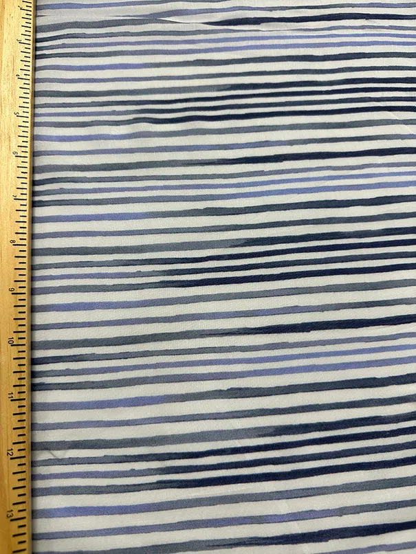 Blue Stripe Print Rayon Lawn Fabric