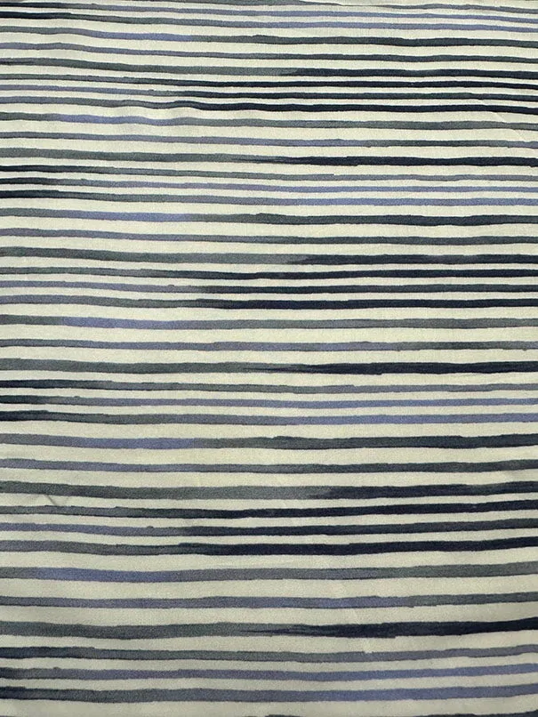 Blue Stripe Print Rayon Lawn Fabric