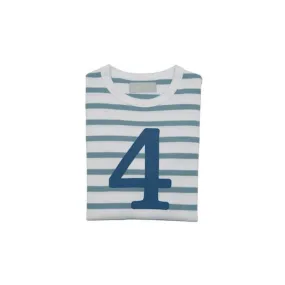 Bob & Blossom: Ocean Blue & White Breton Striped Blue Number 4 T-Shirt