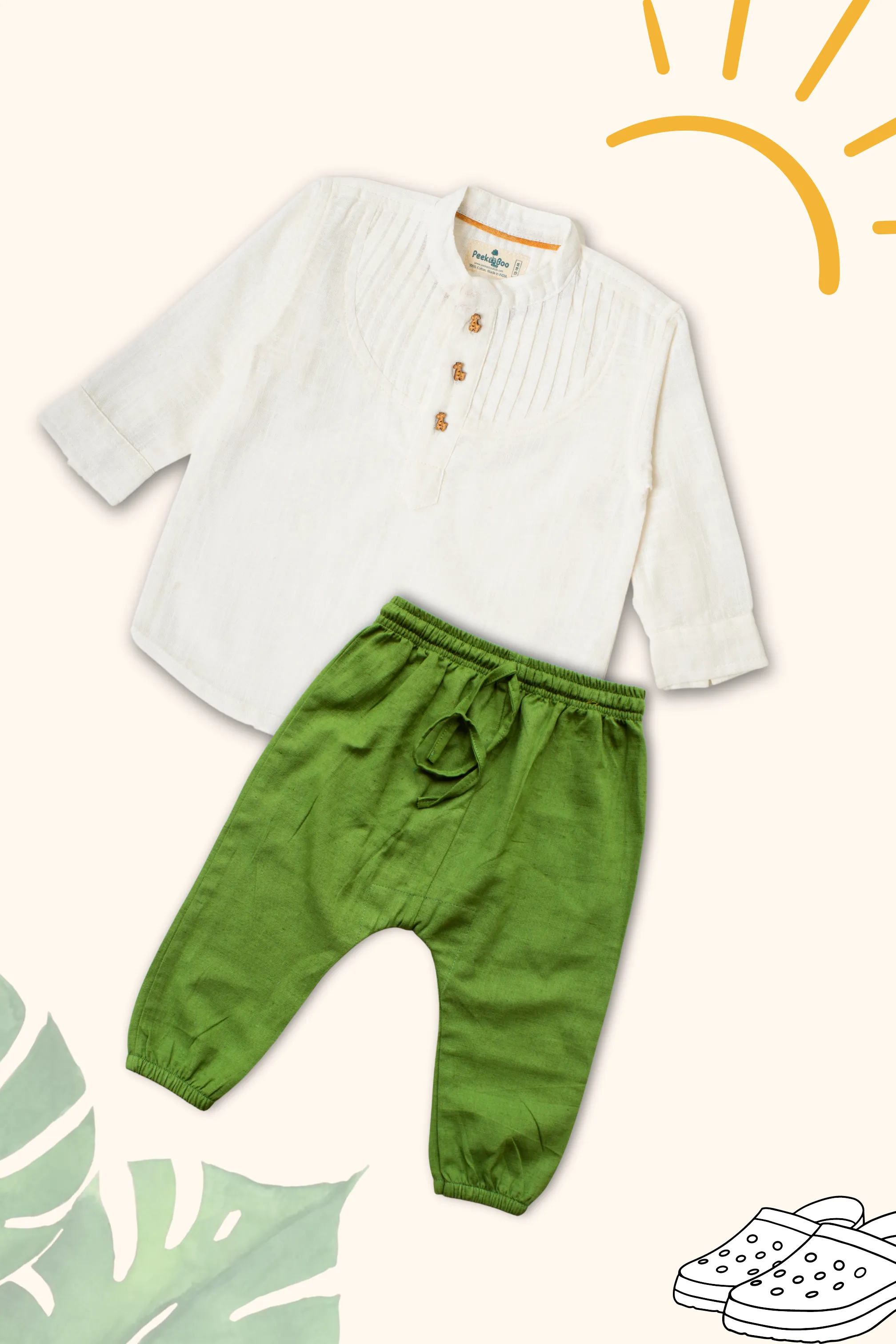 Boys Pure Cotton Clothing Set - White Pintuck Shirt & Miyani Pants