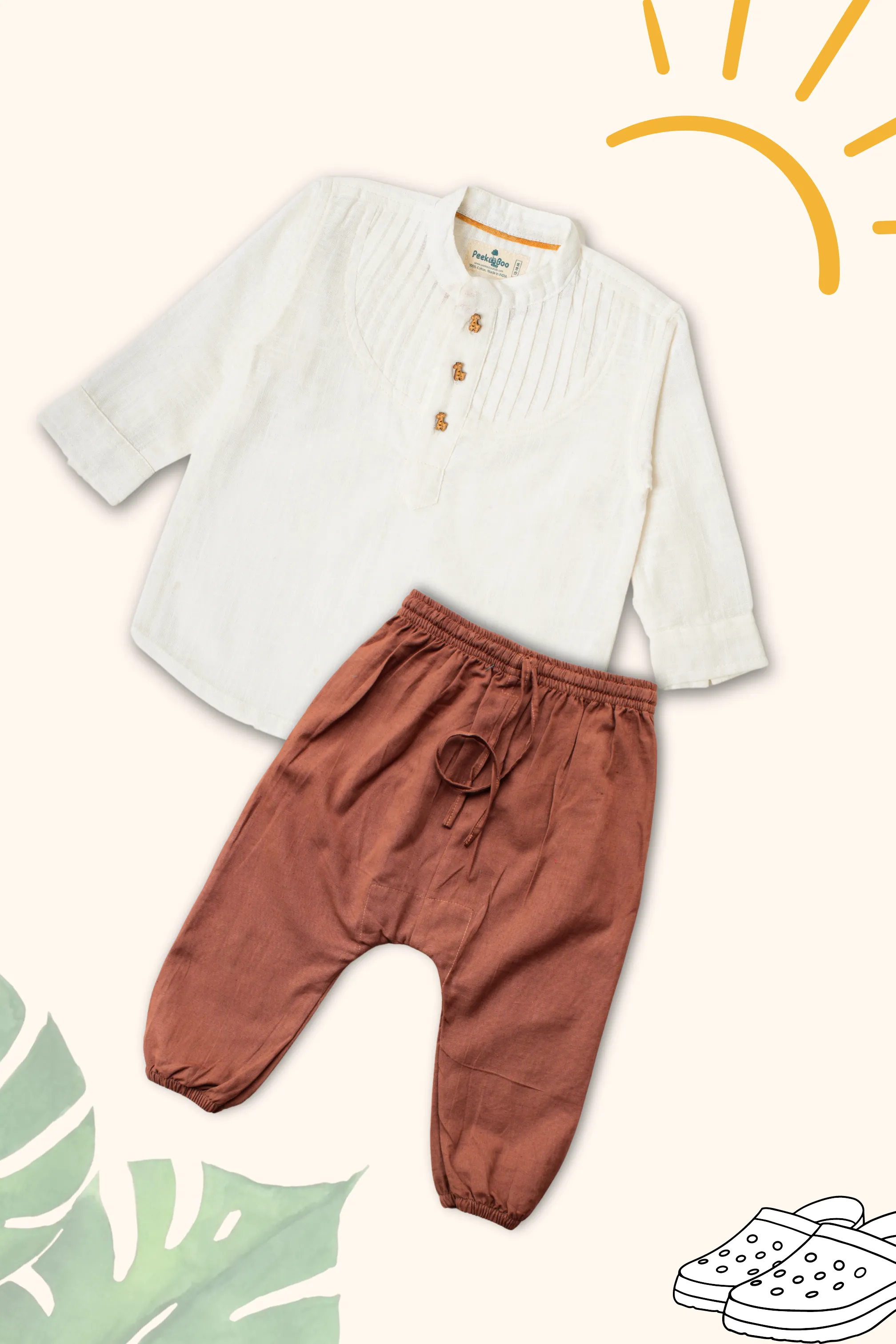 Boys Pure Cotton Clothing Set - White Pintuck Shirt & Miyani Pants