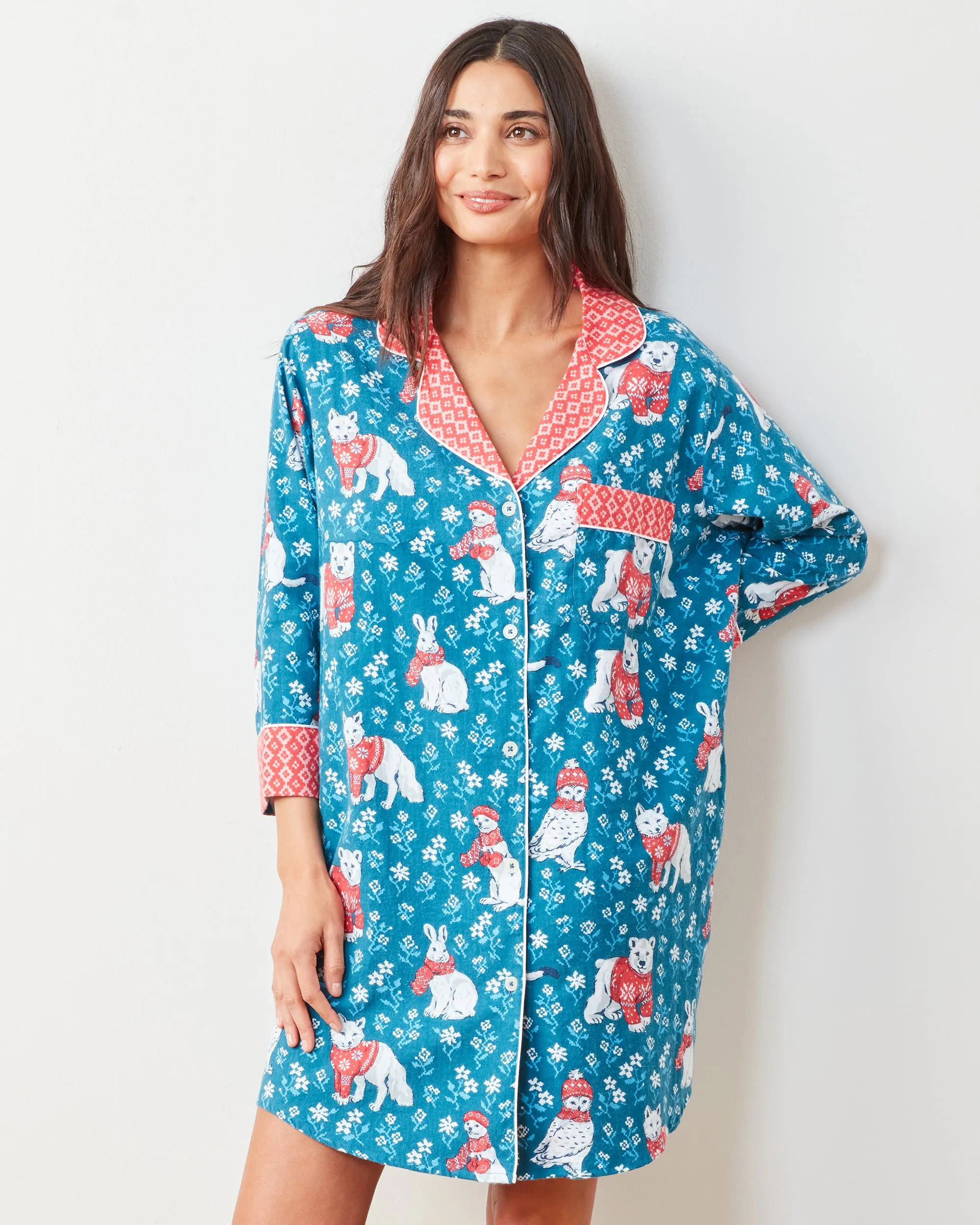 Bundled Up - Lightweight Flannel Sleep Shirt - Navy