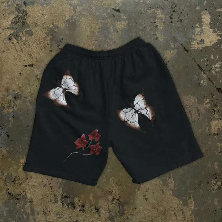 Butterfly print retro casual sports shorts