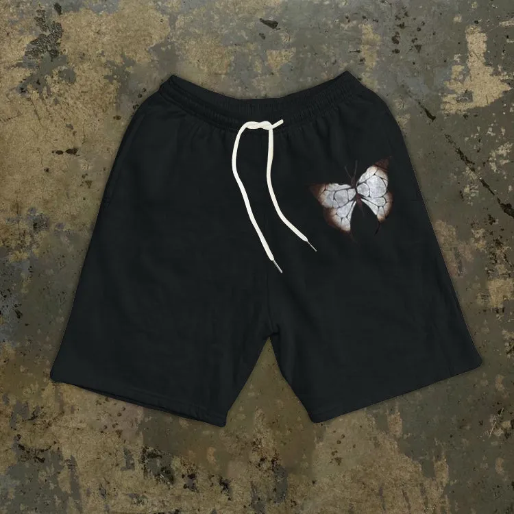 Butterfly print retro casual sports shorts