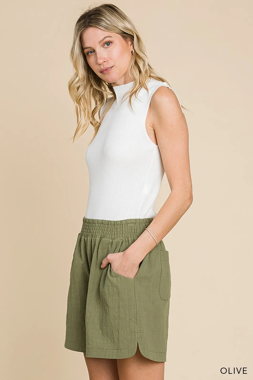 Casual Cotton Shorts - Olive