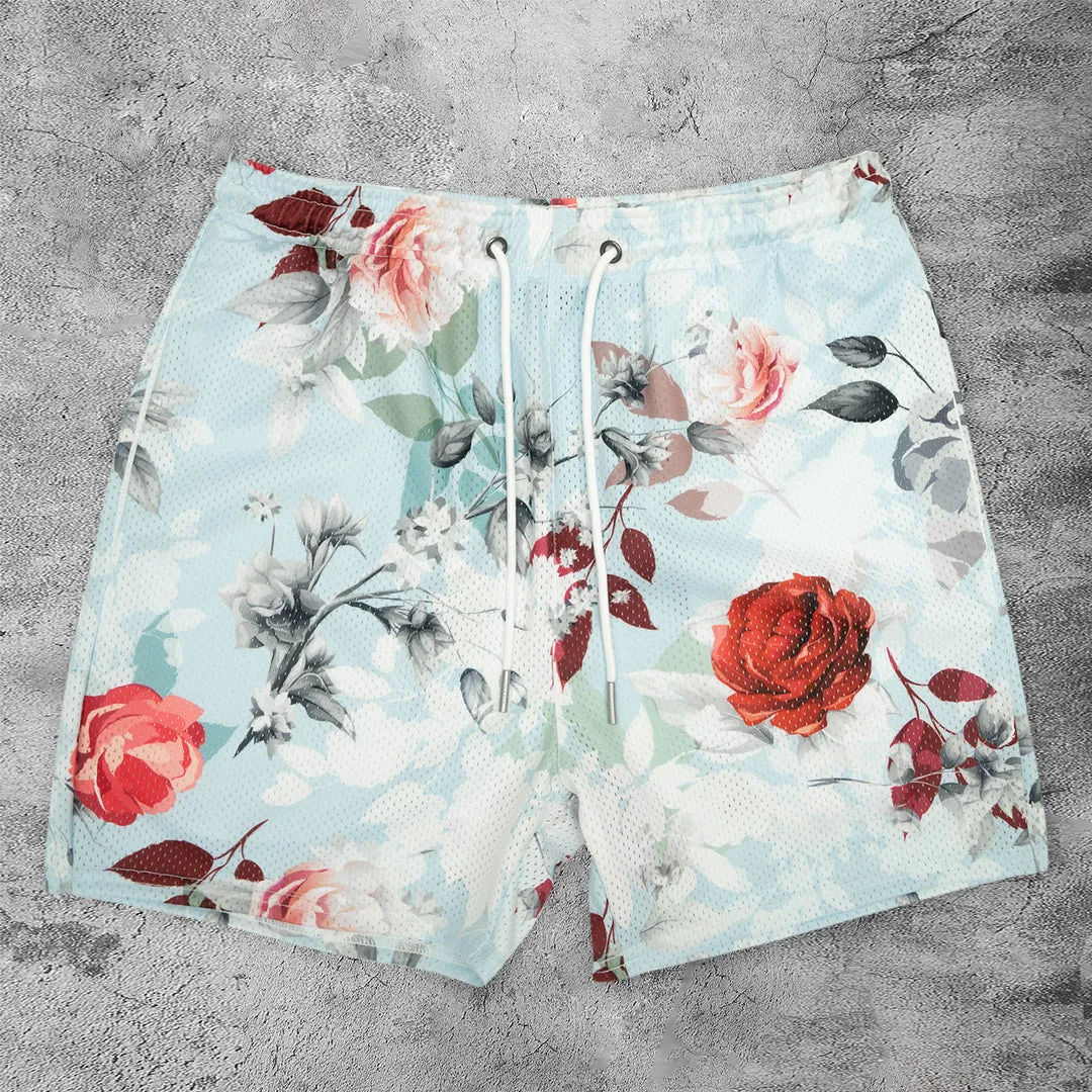 Casual Fashion Rose Pattern Mesh Shorts