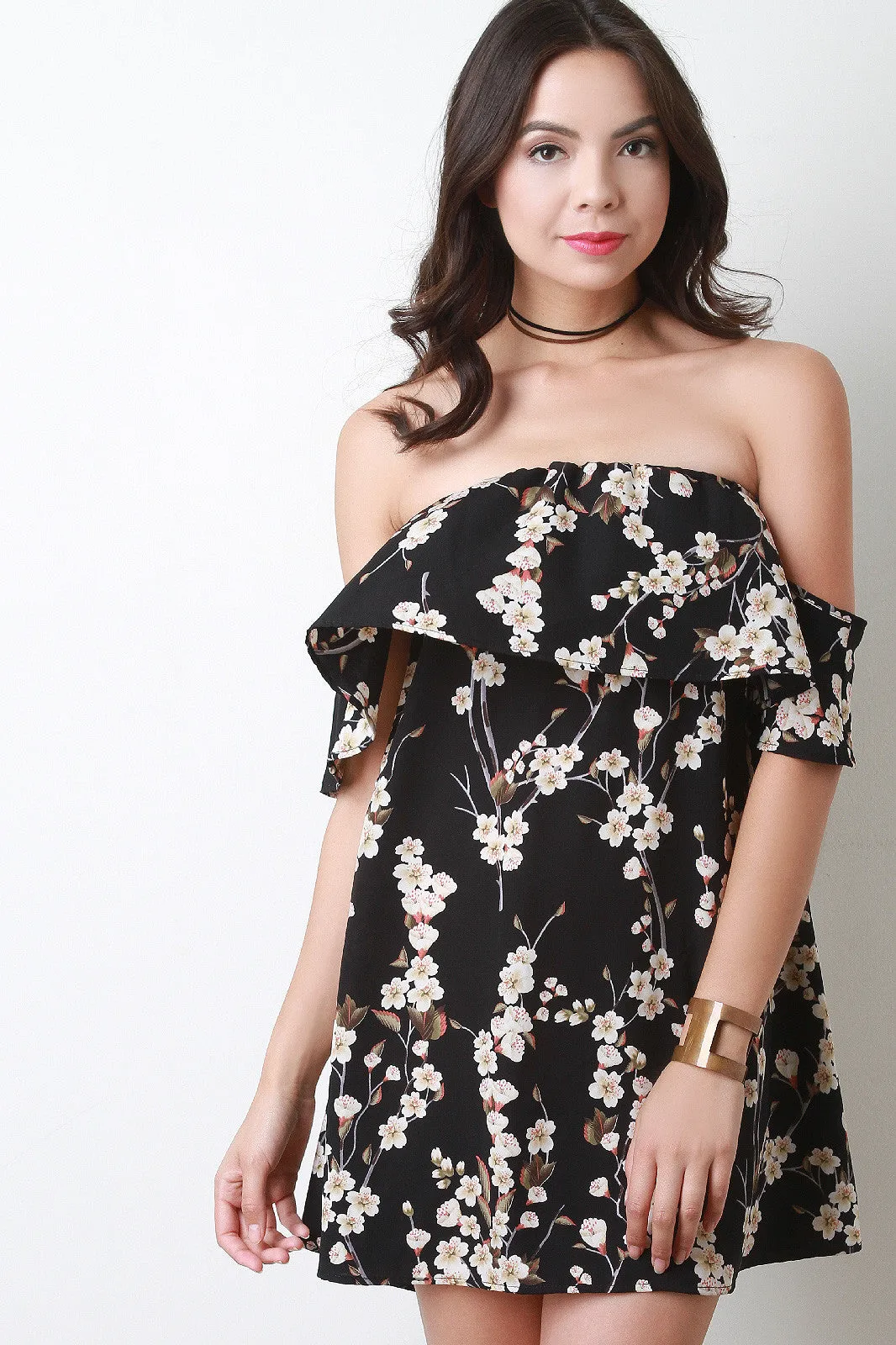 Cherry Blossom Off The Shoulder Mini Dress