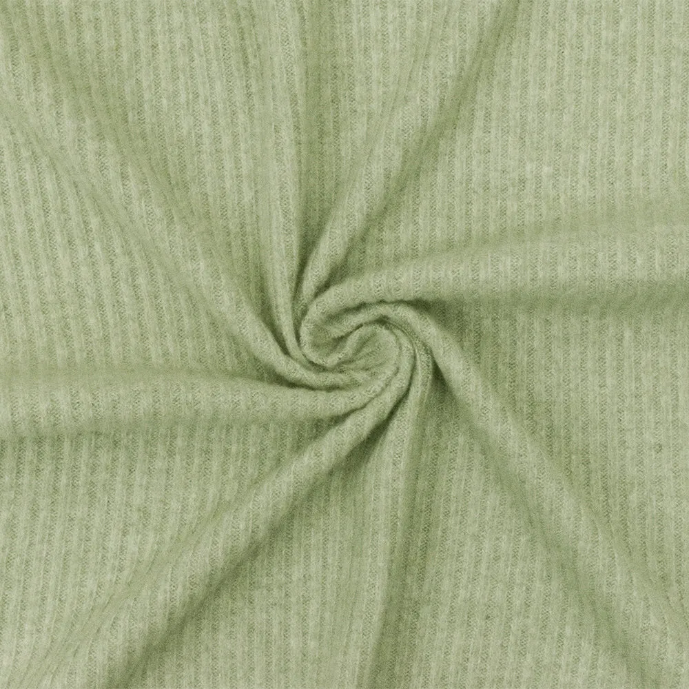 Cloud Green-White Texture Stretch Brushed Rib Knit Fabric