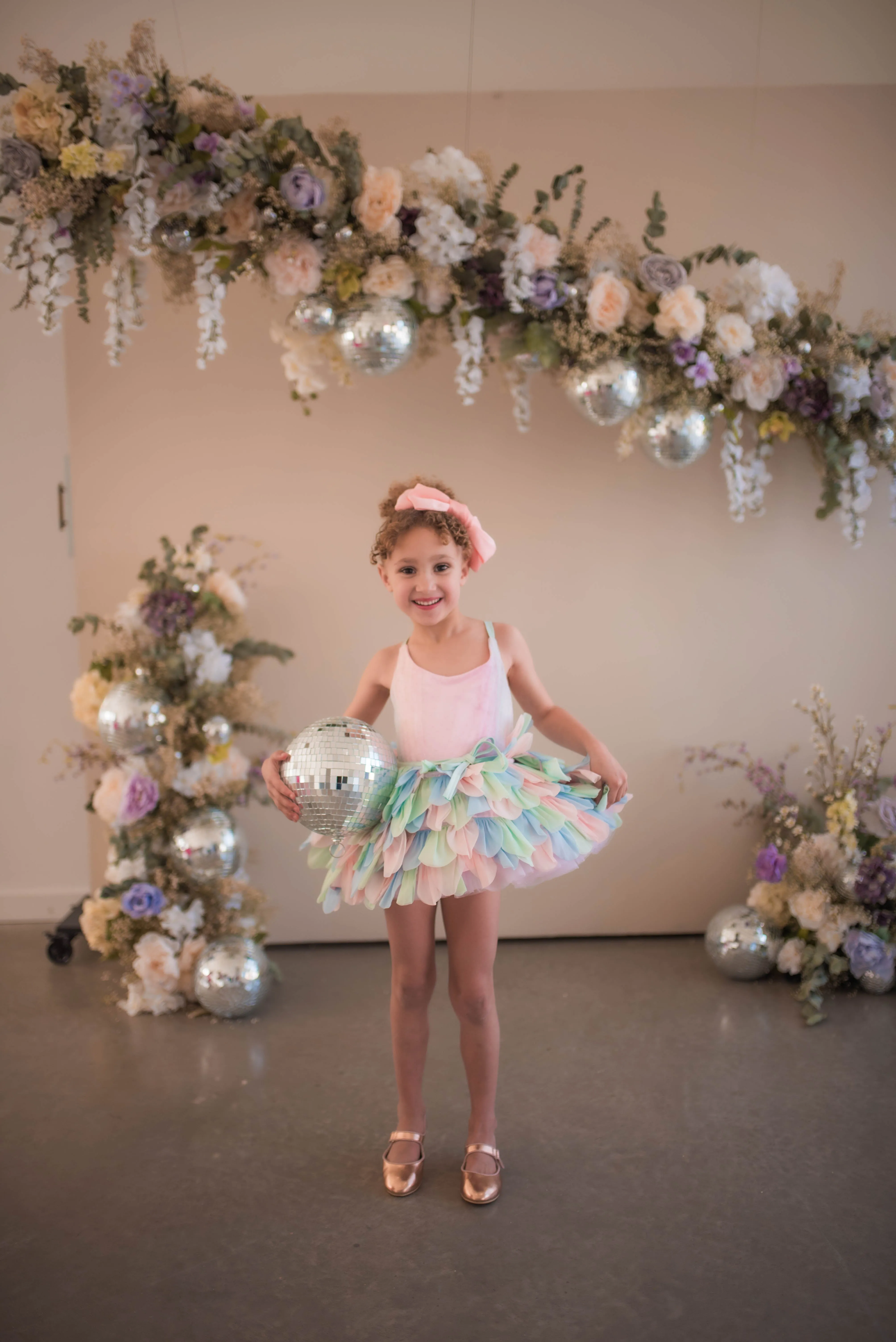 Couture Rental Gown "Petal Whispers" Pastel -  Petal Length Dress   Cape ( 2 Year - Petite 4 Year)