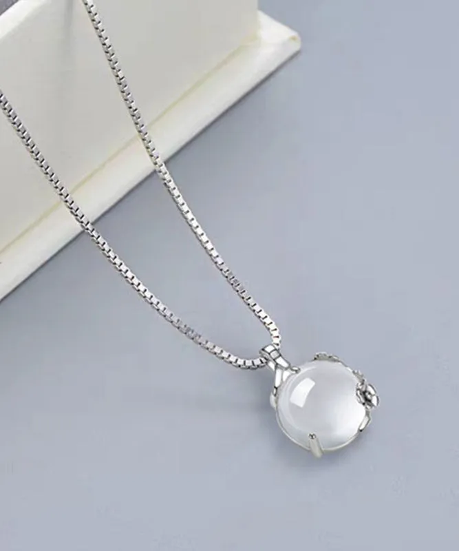 DIY White Silver Silver Chalcedony Plum Blossom Pendant Necklace PO011