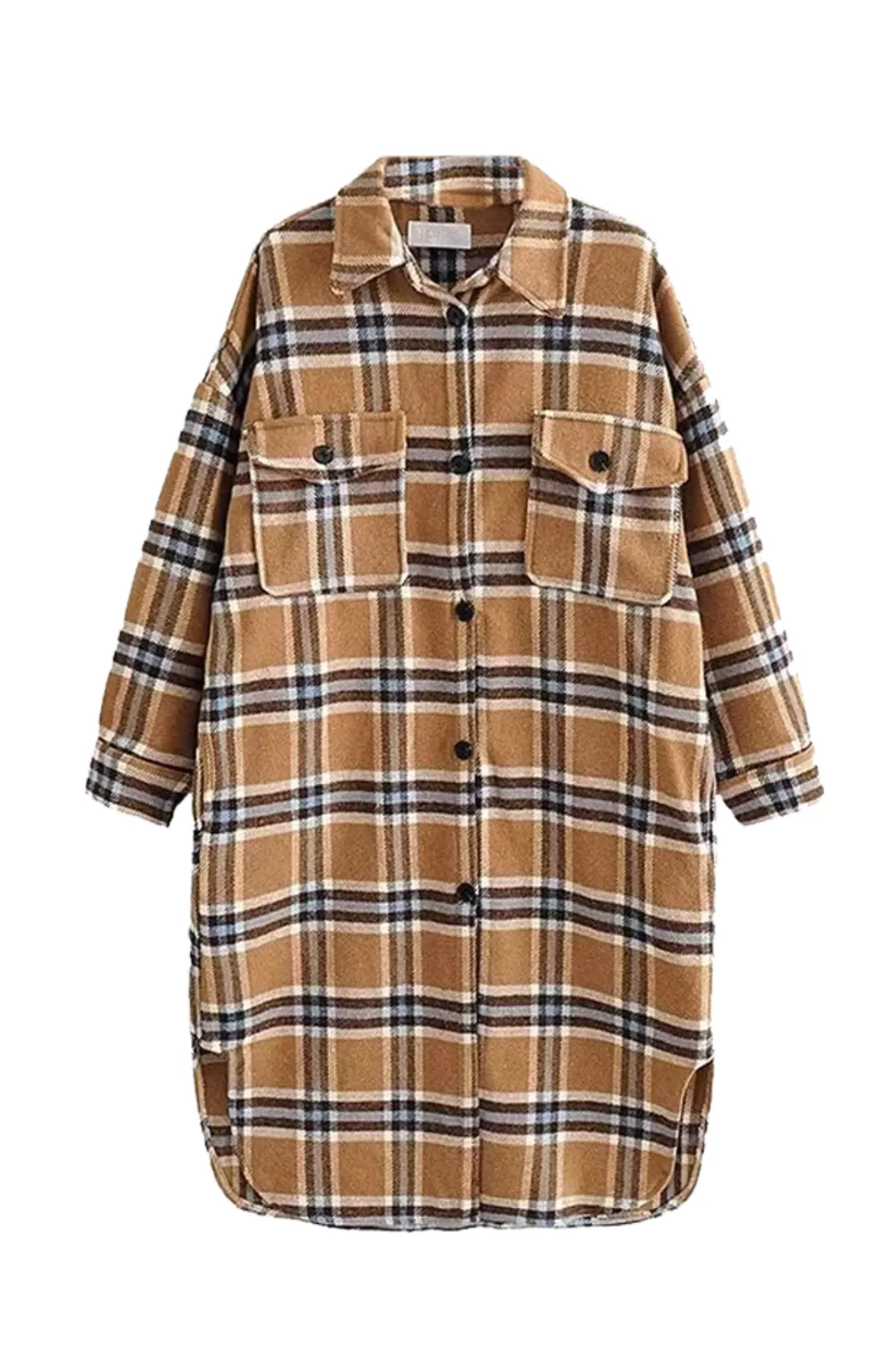 'Edith' Collared Wool Long Plaid Coat (2 Colors)