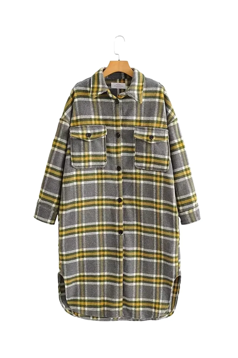 'Edith' Collared Wool Long Plaid Coat (2 Colors)