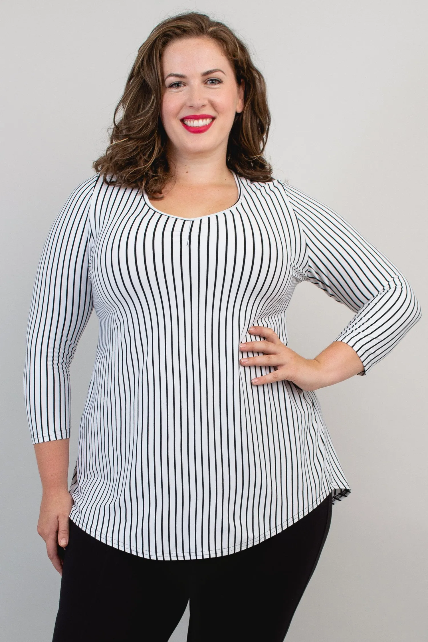 Franny Top, White/Black Small Stripe, Bamboo- Final Sale