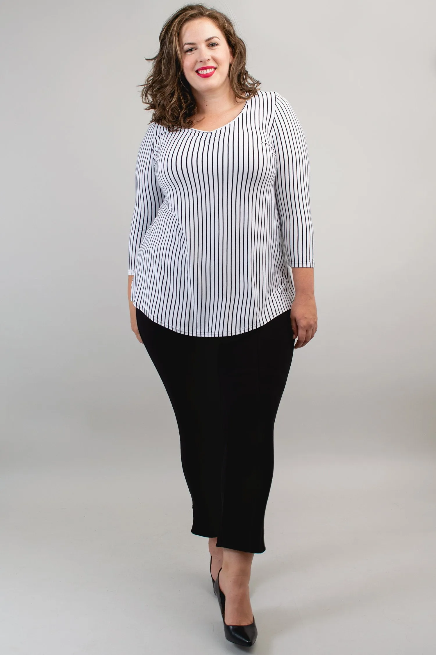 Franny Top, White/Black Small Stripe, Bamboo- Final Sale