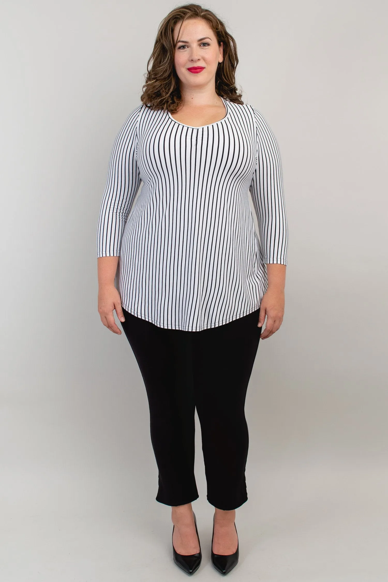 Franny Top, White/Black Small Stripe, Bamboo- Final Sale