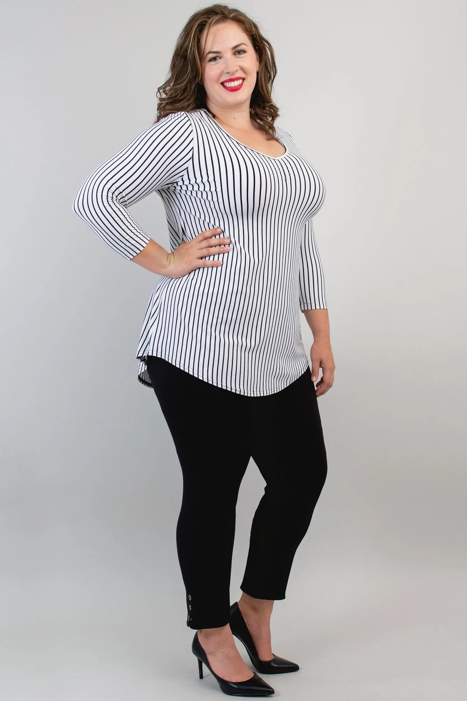 Franny Top, White/Black Small Stripe, Bamboo- Final Sale