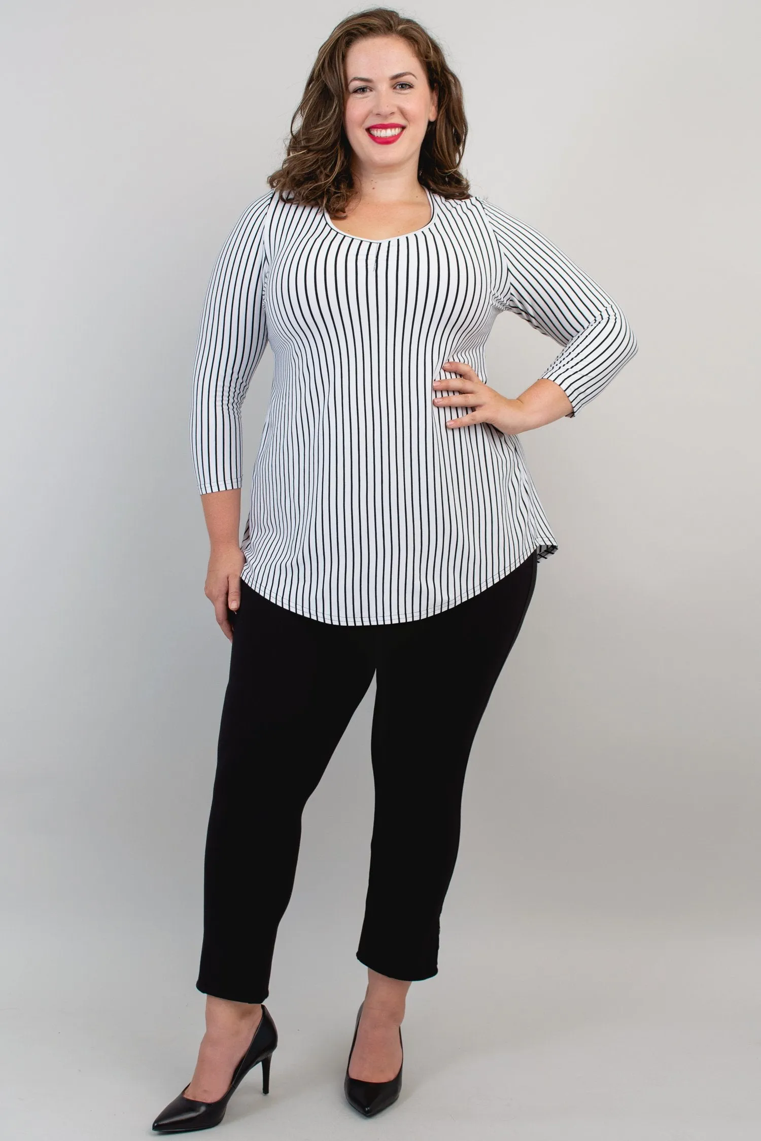 Franny Top, White/Black Small Stripe, Bamboo- Final Sale