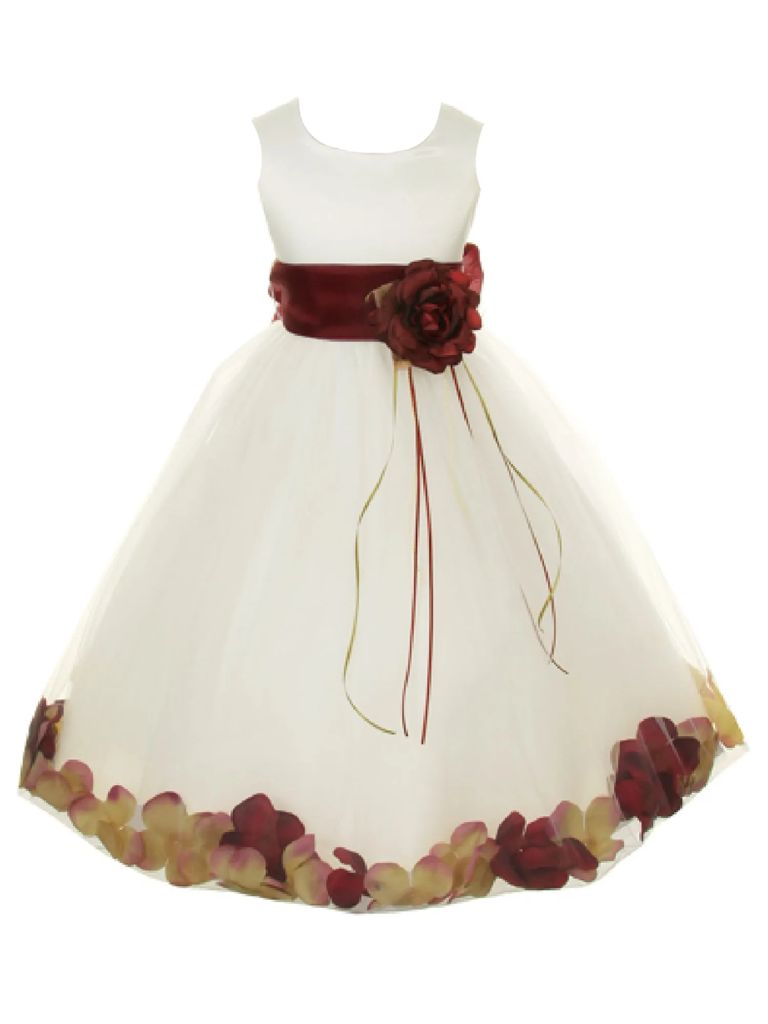 Girls Ivory With Sash Petal Flower Girl Dress 2-14