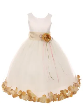 Girls Ivory With Sash Petal Flower Girl Dress 2-14