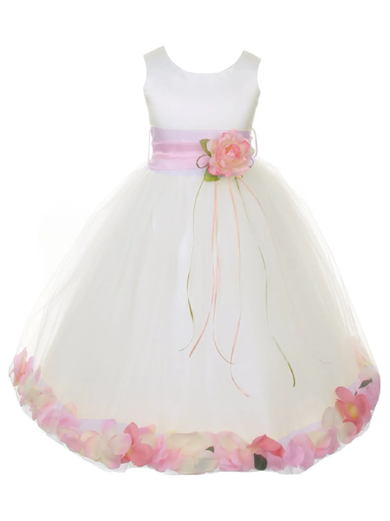 Girls Ivory With Sash Petal Flower Girl Dress 2-14