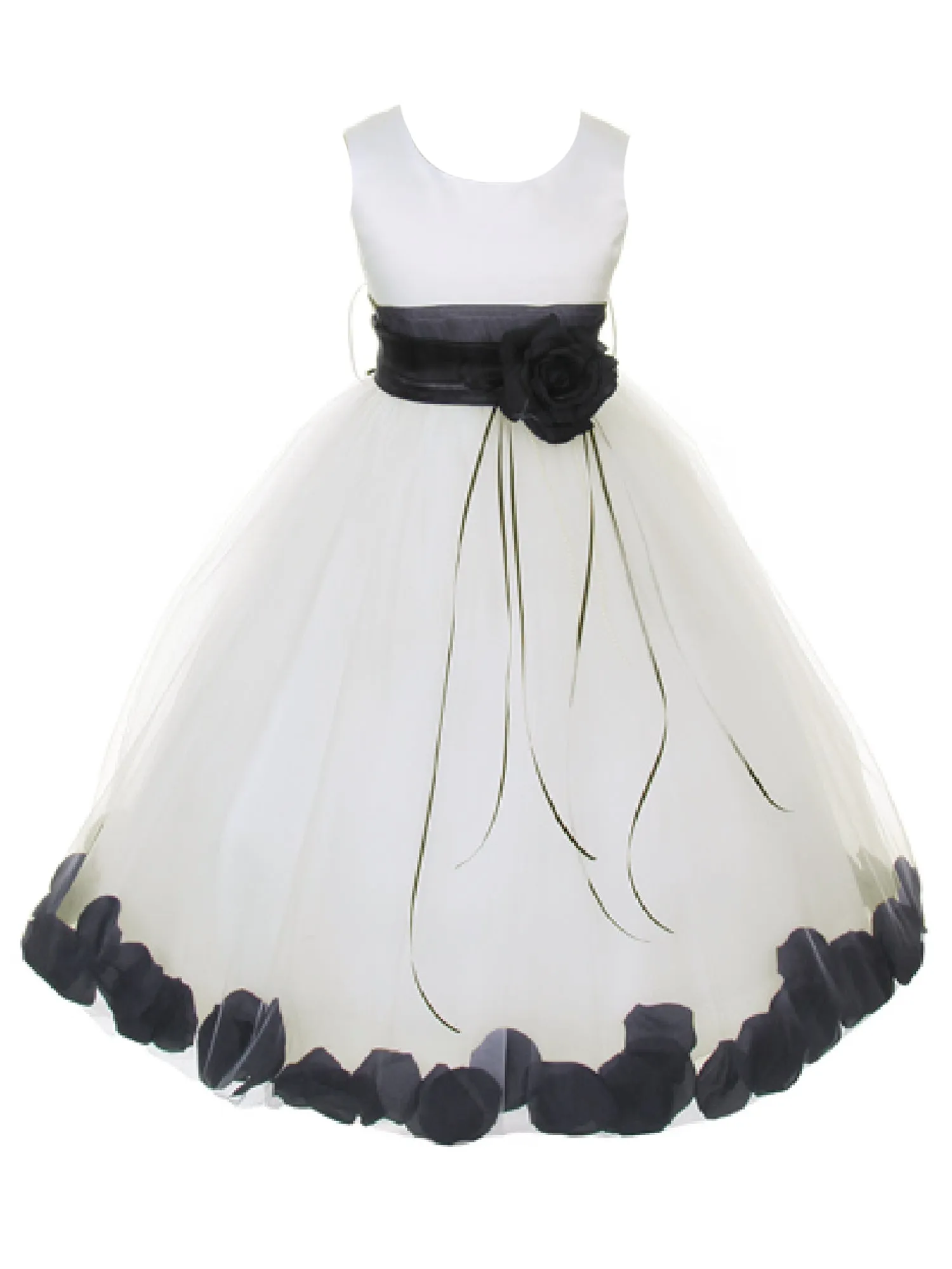 Girls Ivory With Sash Petal Flower Girl Dress 2-14