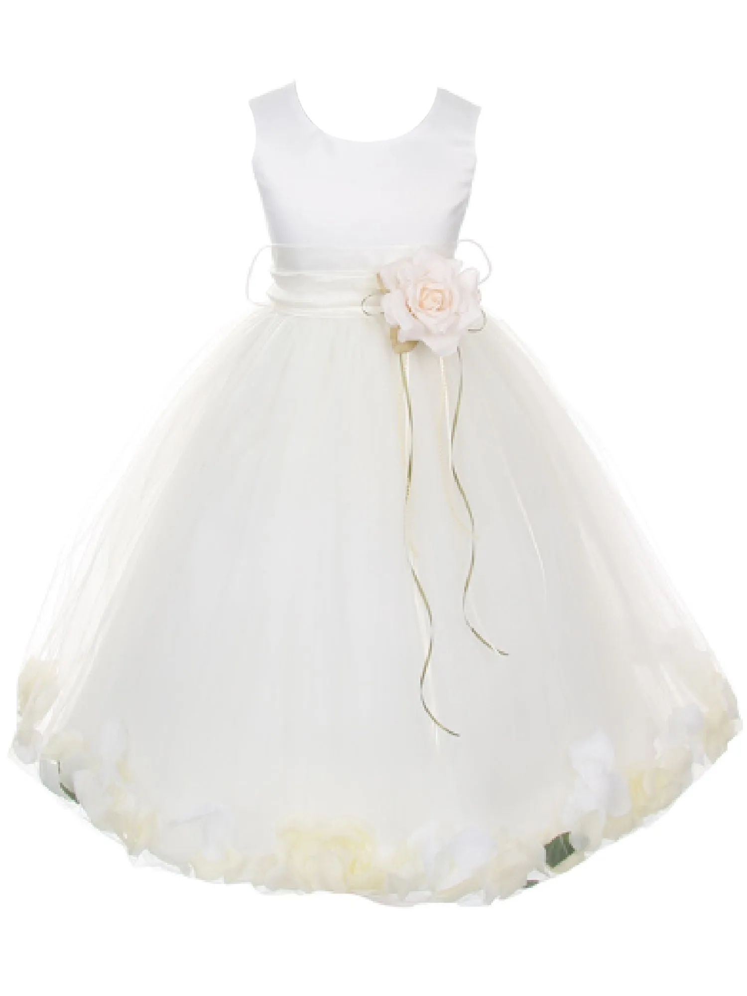 Girls Ivory With Sash Petal Flower Girl Dress 2-14