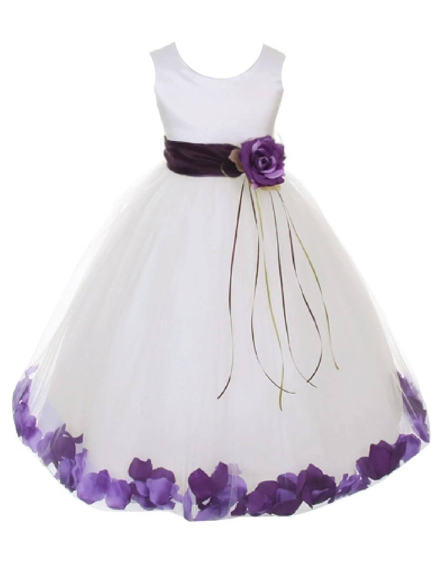 Girls Ivory With Sash Petal Flower Girl Dress 2-14