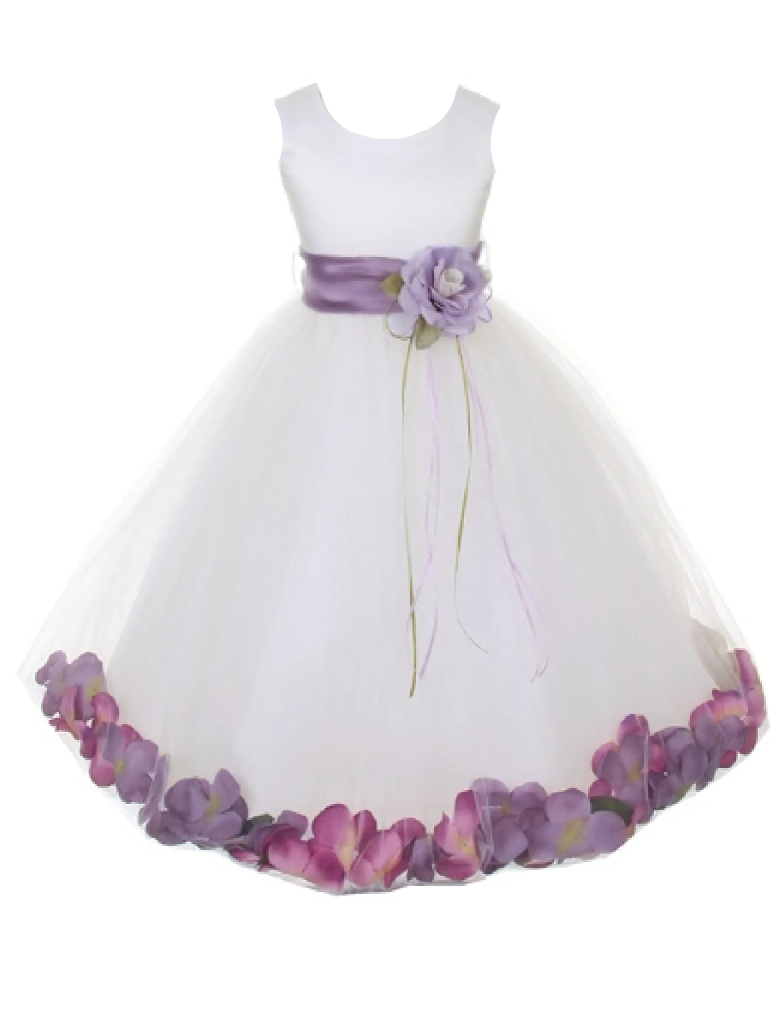 Girls Ivory With Sash Petal Flower Girl Dress 2-14