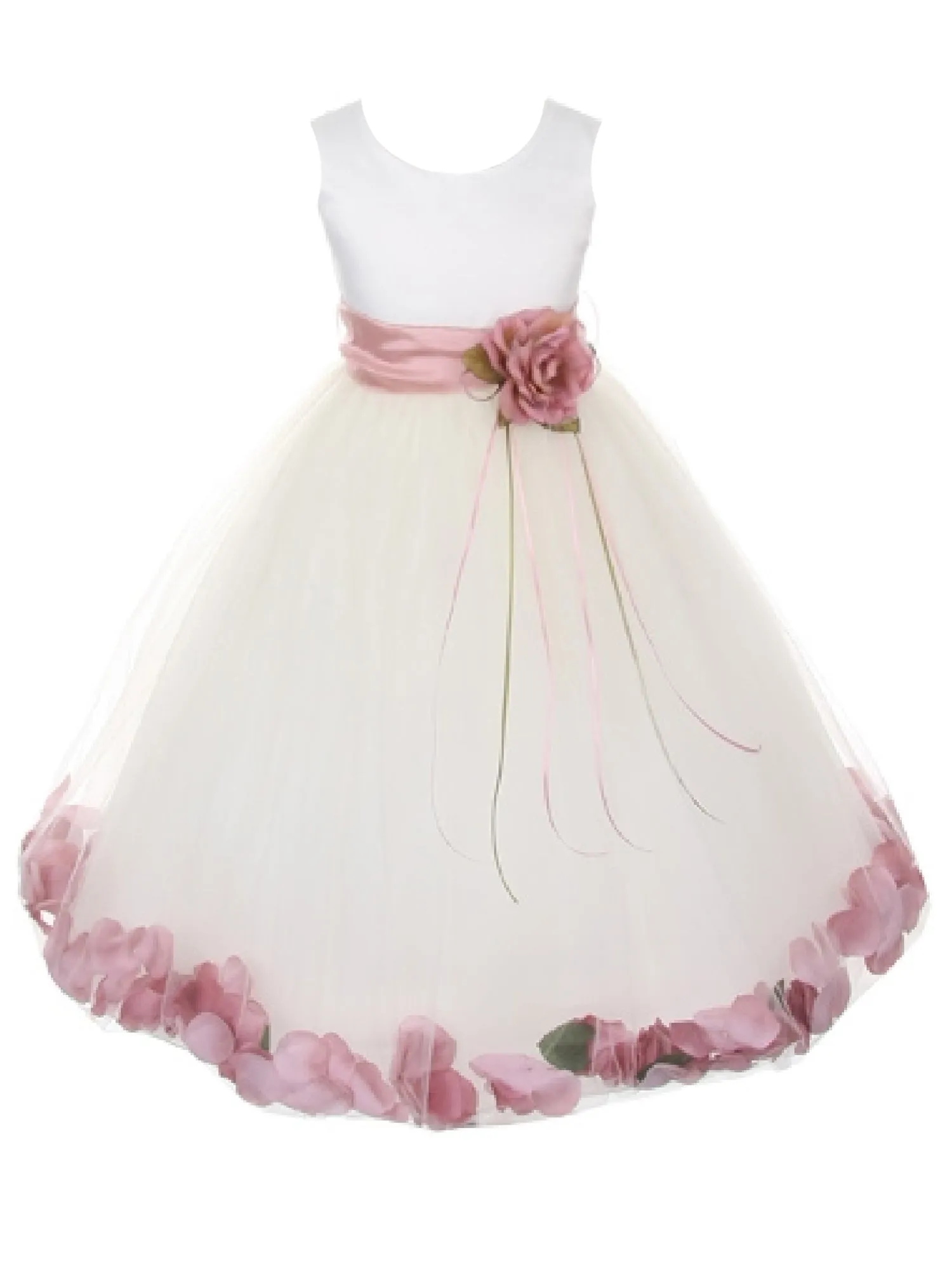 Girls Ivory With Sash Petal Flower Girl Dress 2-14