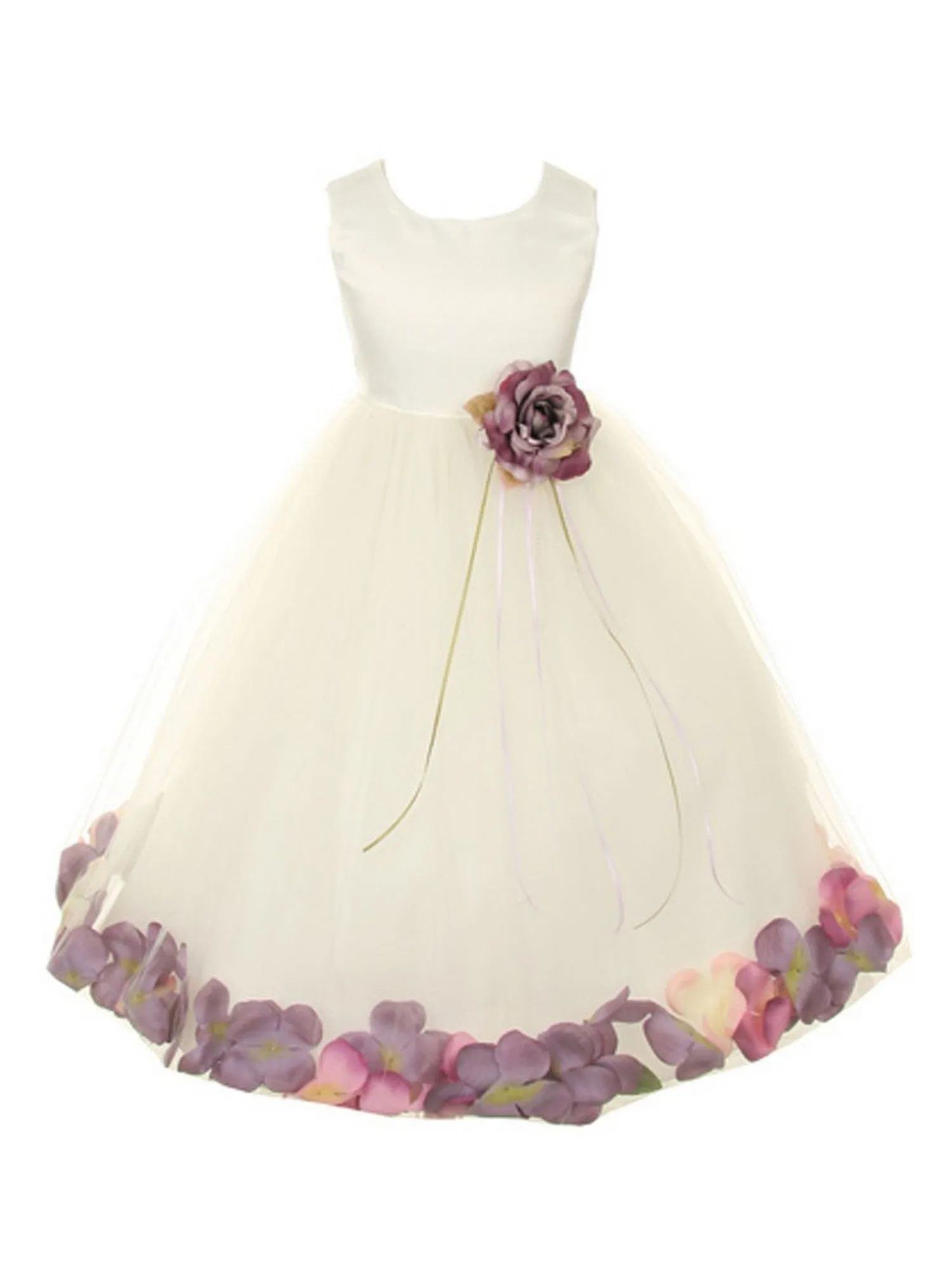 Girls Ivory Without Sash Satin Floral Petal Flower Girl Dress 2T-14