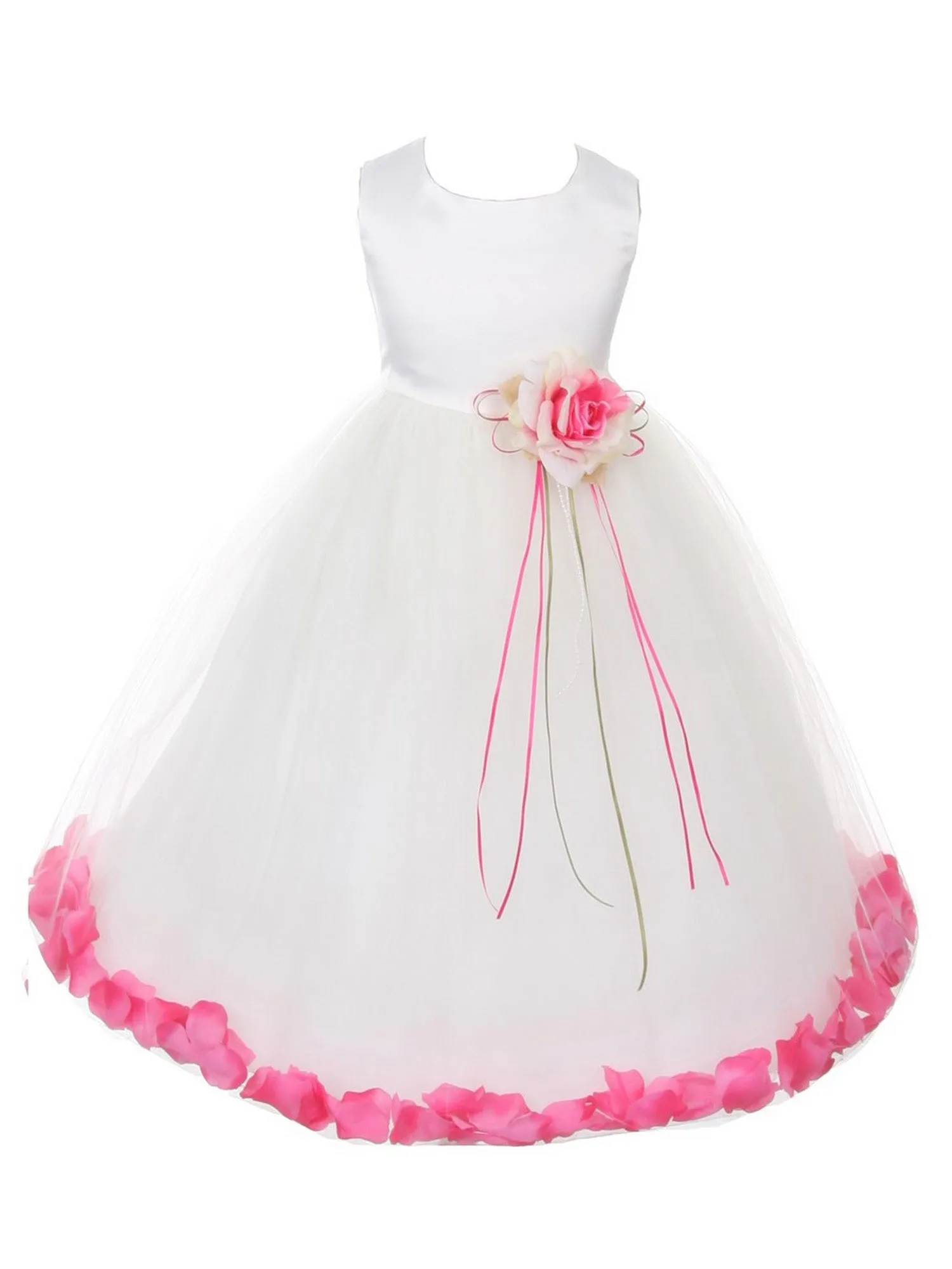 Girls Ivory Without Sash Satin Floral Petal Flower Girl Dress 2T-14