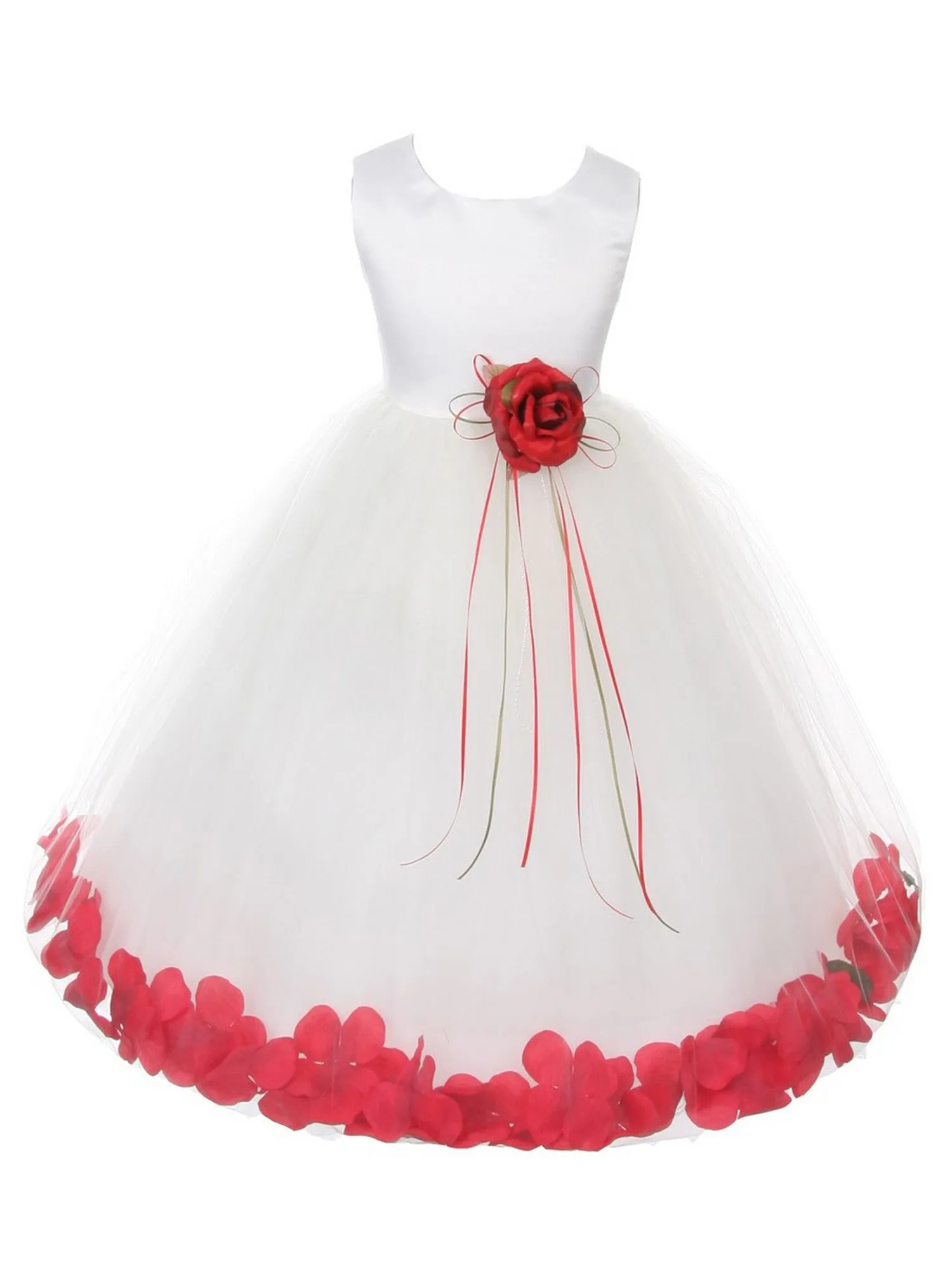 Girls Ivory Without Sash Satin Floral Petal Flower Girl Dress 2T-14