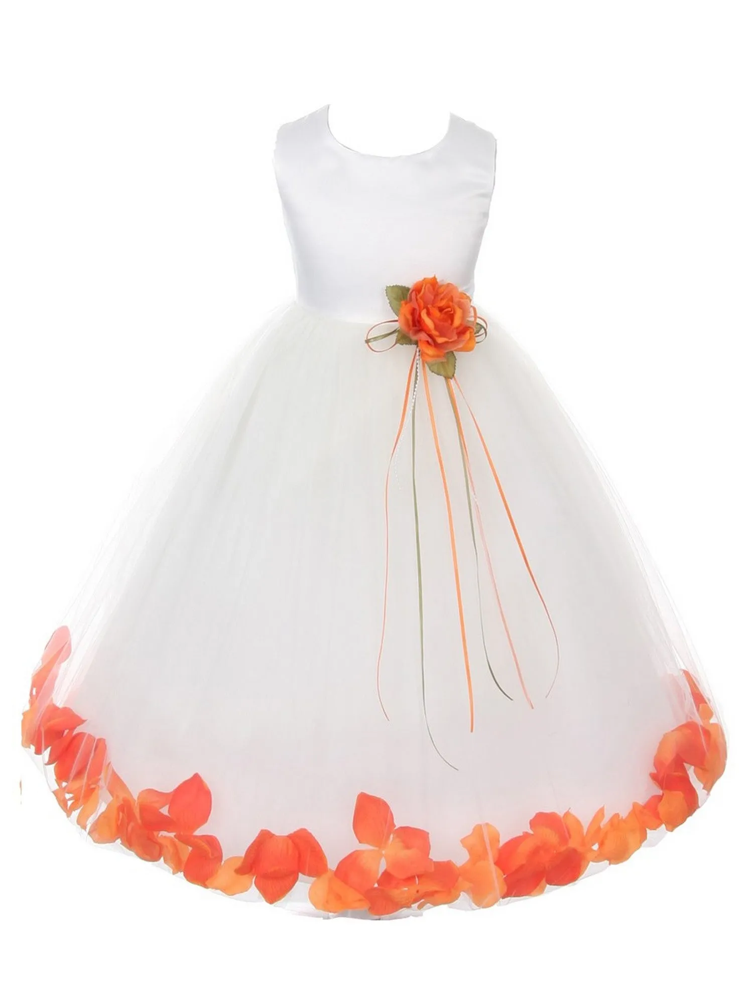 Girls Ivory Without Sash Satin Floral Petal Flower Girl Dress 2T-14