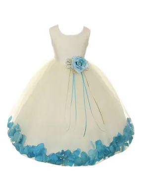 Girls Ivory Without Sash Satin Floral Petal Flower Girl Dress 2T-14