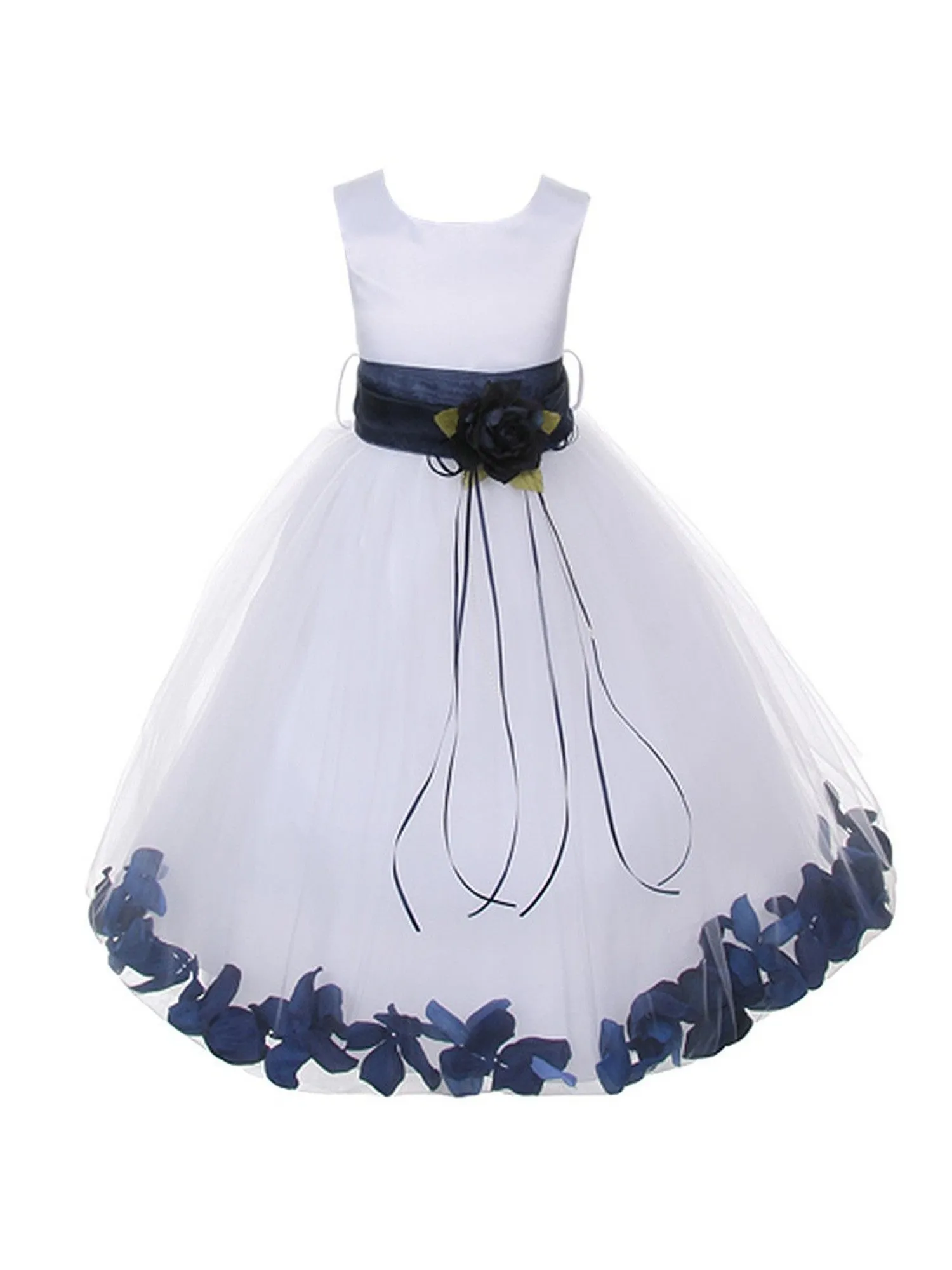 Girls White Satin With Sash Floating Petal Flower Girl Dress 2T-14