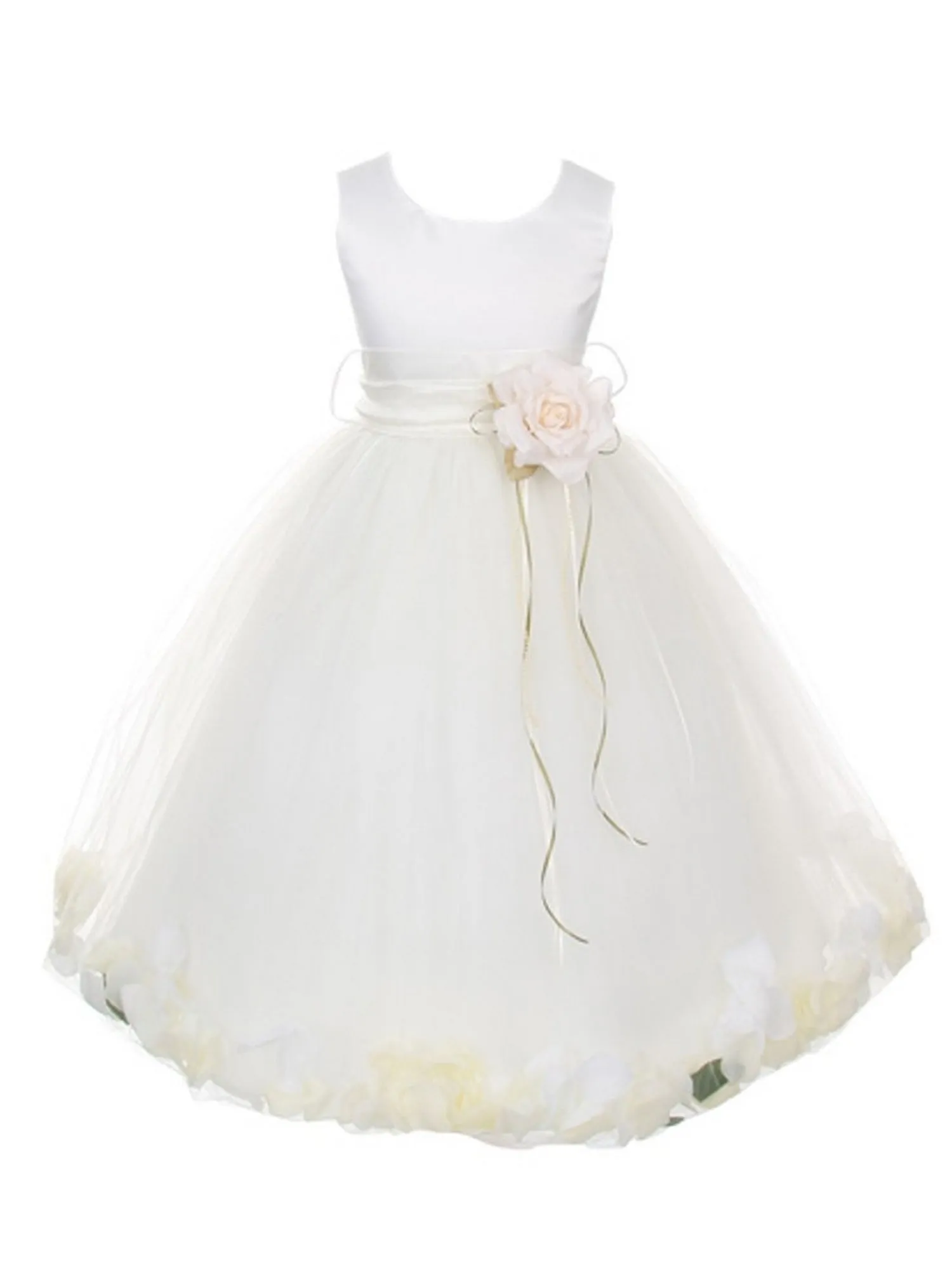 Girls White Satin With Sash Floating Petal Flower Girl Dress 2T-14