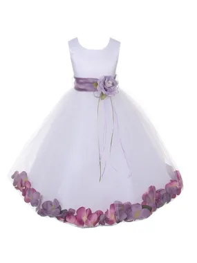 Girls White Satin With Sash Floating Petal Flower Girl Dress 2T-14